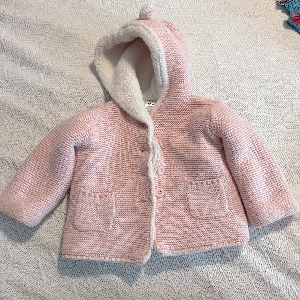 Carter’s Light Pink Girls Knit Button Down Coat Size 12 Months Sherpa Lined